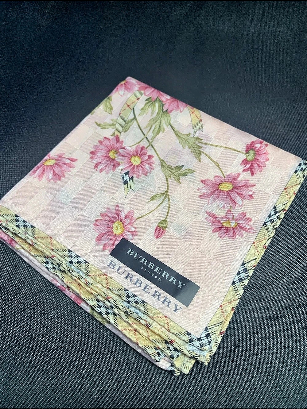Burberry Vintage Burberry Floral Daisy & Nova Check Plaid Cotton Handkerchief